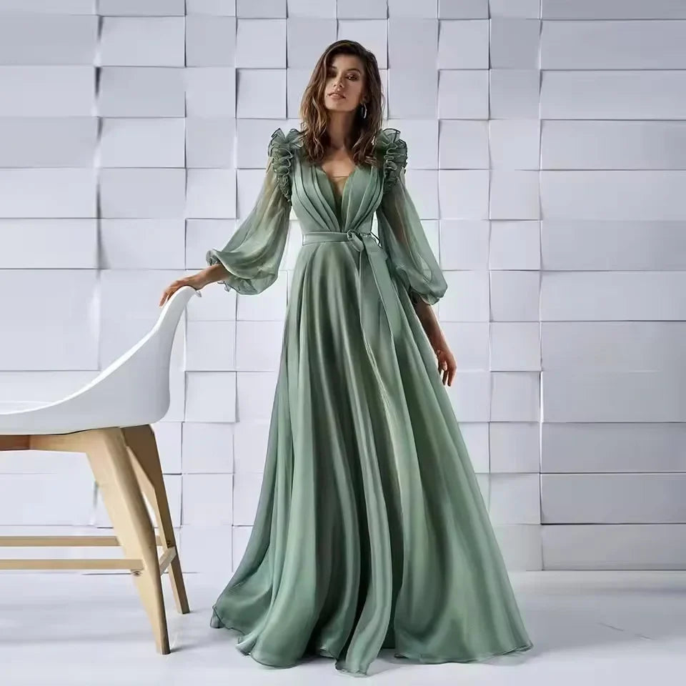 3/4 Sleeves Chiffon Long Occasion Gown Evening Dresses Prom Customized –  FitsAndFashion